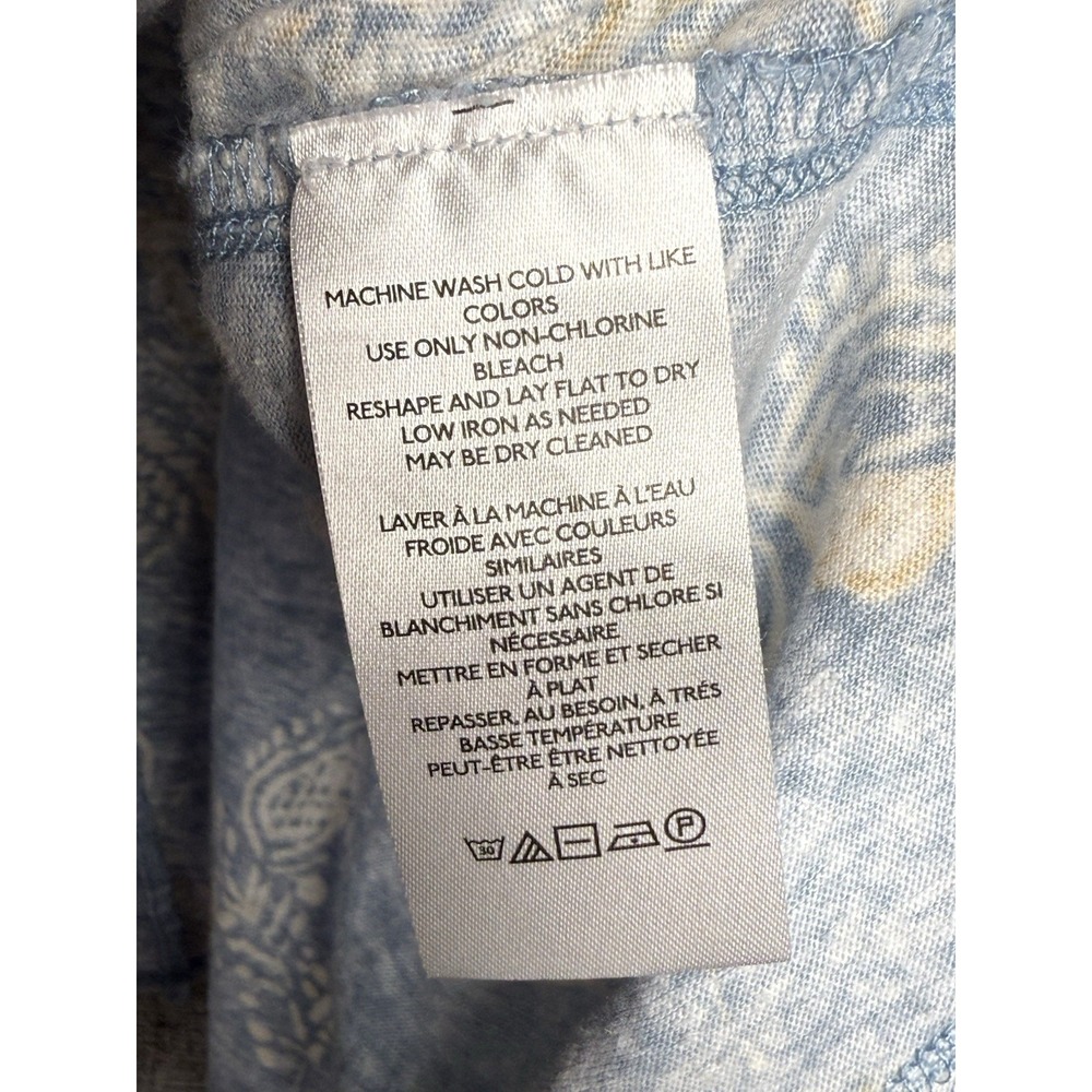Anthropologie Pilcro Linen Blue Floral Paisley Raw Edge Short Sleeve T-shirt S/M - Picture 4 of 5